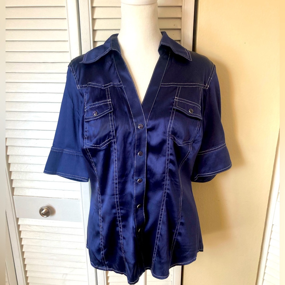Cache Blue Silk Western Top L